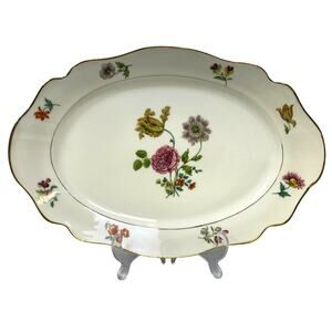 AJCO (AJ07) Vintage 1930's Gold Trim Flower Oval 16 x11 Serving Platter